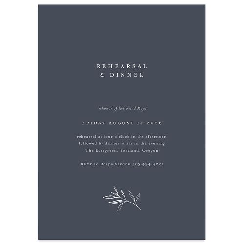 Shining Sprig Rehearsal Dinner Invitations Dark Navy Signature Blank Standard