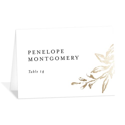 Shining Leaves Foil Place Cards Pure White Gold Signature