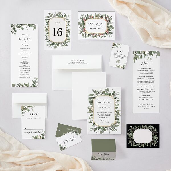 Eucalyptus Frame Wedding Programs No Foil Pure White Signature