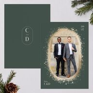 Ring in the New Year Holiday Cards Gold Dark Emerald Signature Blank Standard Portrait