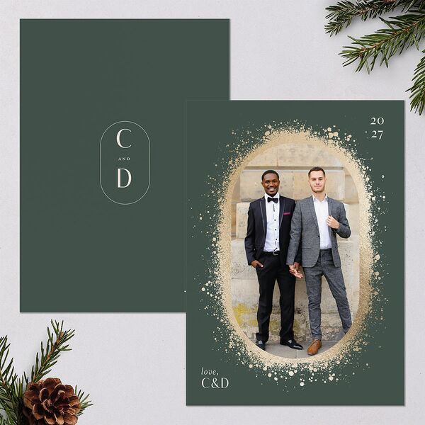 Ring in the New Year Holiday Cards Gold Dark Emerald Signature Blank Standard Portrait