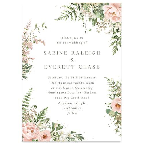 Gilded Fern Frame Botanical Wedding Invitations Gold Pink Cotton Signature Blank No Standard