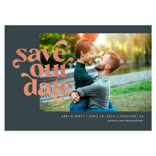 Save Our Date Save The Date Cards Rose Gold Dark Emerald Signature smooth Blank No Standard