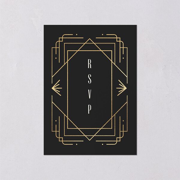 Vintage Deco Wedding Response Cards Gold Charcoal Signature Standard
