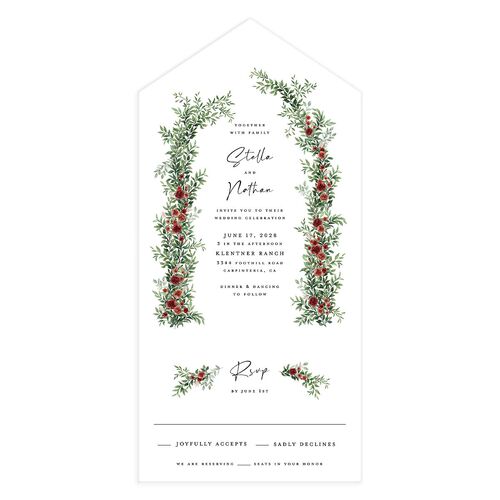 Floral Arc All-in-One Wedding Invitations Merlot Signature Light Both Recipient and Return Addresses No