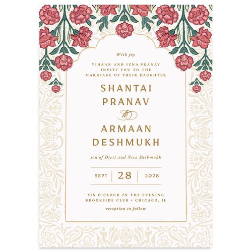 Botanical Blooms Wedding Invitations Garnet Signature Blank No Standard