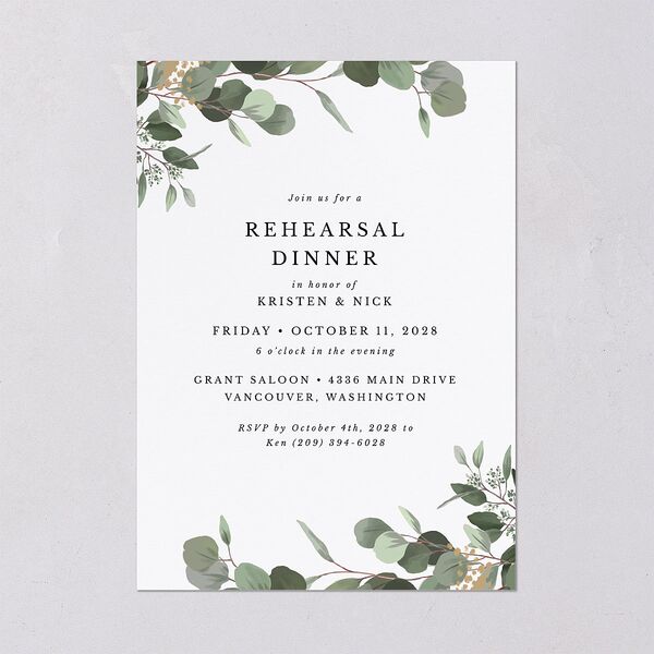 Eucalyptus Frame Rehearsal Dinner Invitations Pure White Signature Blank Standard