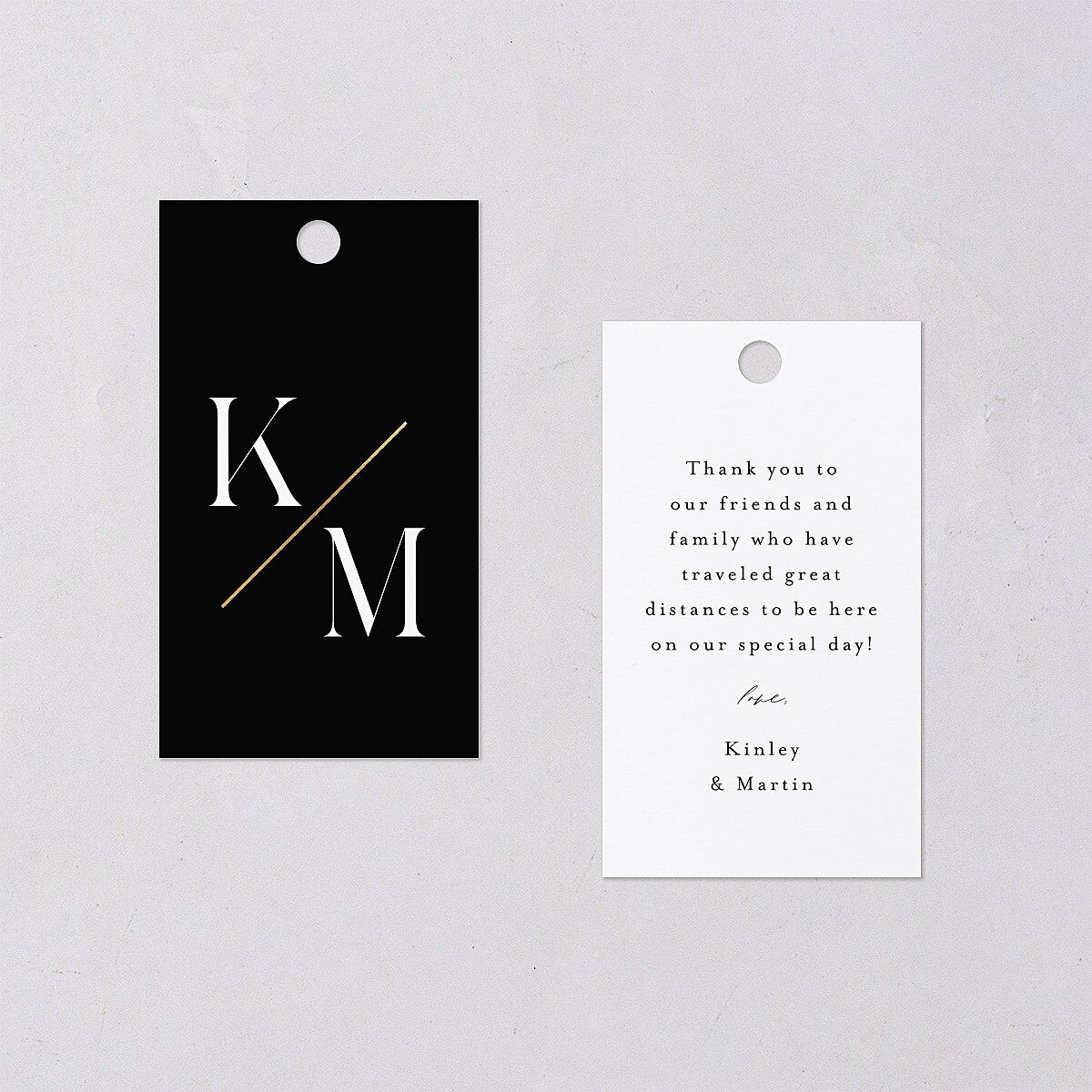 Monogram Slant Foil Favor Gift Tags Gold Licorice Signature