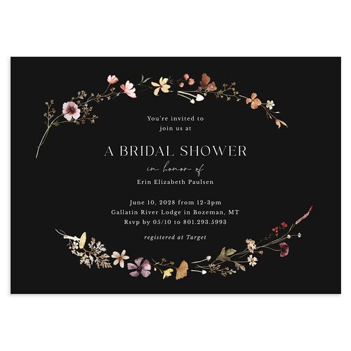 Simple Bohemian Wildflowers Bridal Shower Invitations Licorice Signature Blank Standard