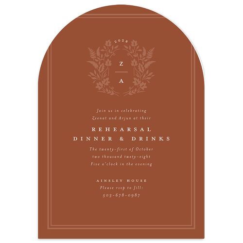 Rustic Kingdom Rehearsal Dinner Invitations Copper Signature Blank Arch
