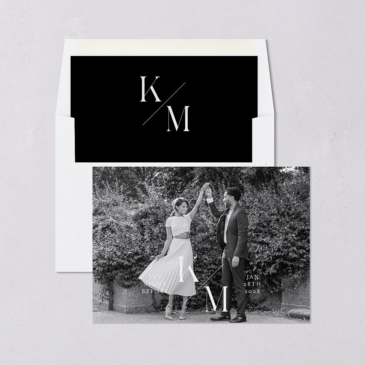 Monogram Slant Rehearsal Dinner Invitations Licorice Signature Blank Standard