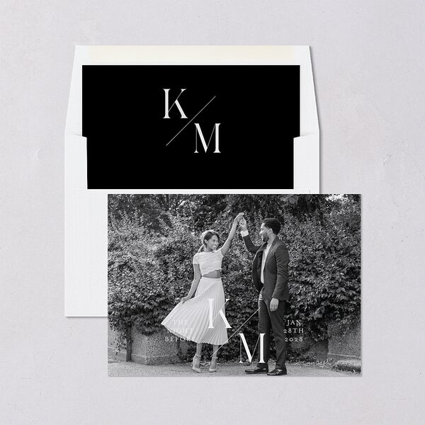 Monogram Slant Rehearsal Dinner Invitations Licorice Signature Blank Standard