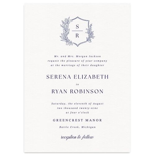 Elegant Garland Crest Wedding Invitations Sapphire Signature Blank No Standard