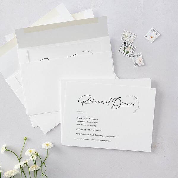 Modern Arc Rehearsal Dinner Invitations Pure White Signature Blank