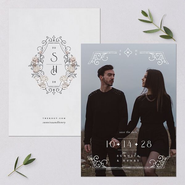 Gothic Date Save the Date Cards Pure White Signature smooth Blank No Standard