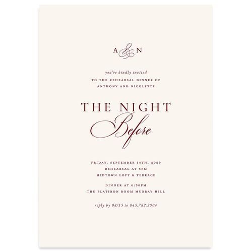 Elegant Photo Monogram Rehearsal Dinner Invitations Burgundy Signature Blank Standard