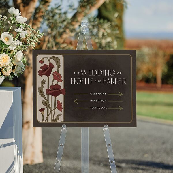 Vintage Nouveau Floral Standard Direction Sign Medium Merlot Standard Indoor Foam Core M Direction