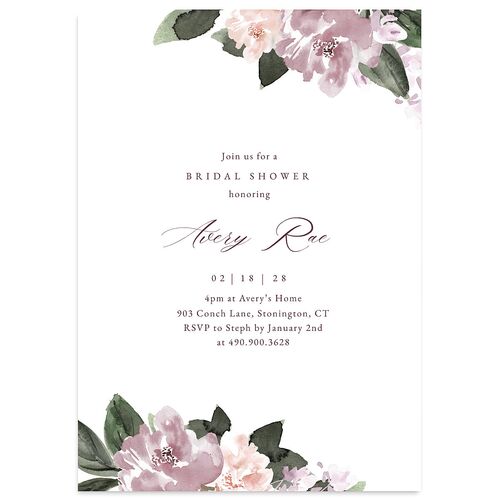 Floral Accent Bridal Shower Invitations Plum Signature Blank Standard