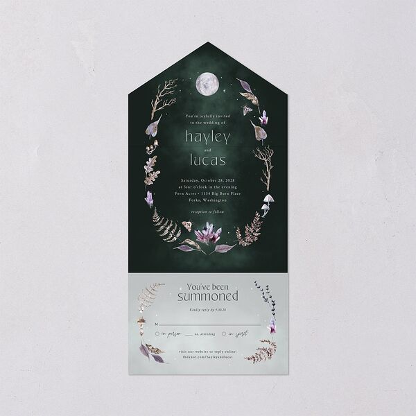 Crystal Forest All-in-One Wedding Invitations Hunter Green Signature Light Both Recipient and Return Addresses No