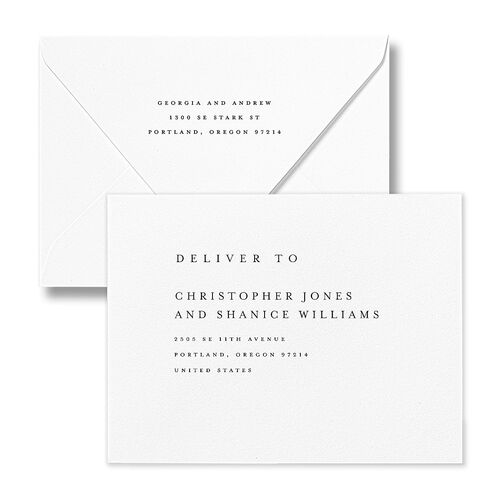Elegant Date Save the Date Petite Card Euro Envelopes Midnight White Both Recipient and Return Addresses Luxe Signature