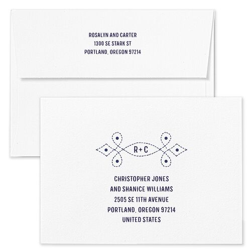 Classic Western Wedding Invitation Envelopes Navy Kraft Recipient Address Standard Signature