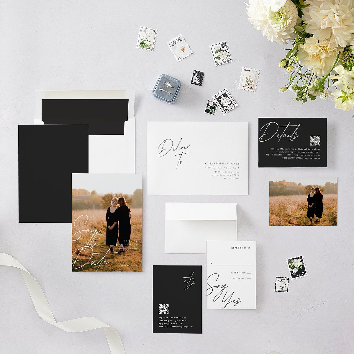 Corner Script Save The Date Cards Charcoal Signature smooth Blank No Standard