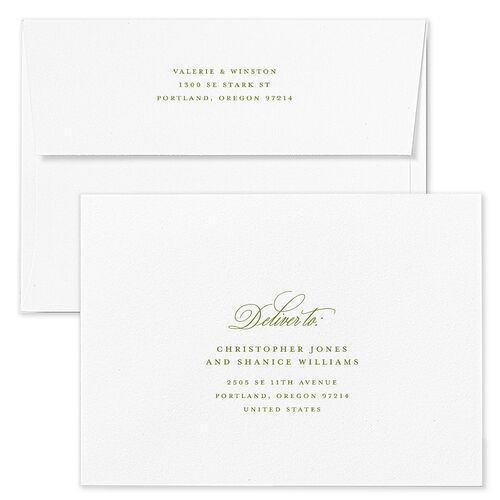 Elegant Eclectic Wedding Invitation Envelopes White Umber Both Recipient and Return Addresses Standard Signature