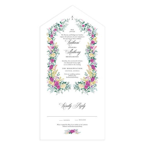 Glamorous Regency Garden All-in-One Wedding Invitations by Bridgerton Bordeaux Signature Light Both Recipient and Return Addresses No