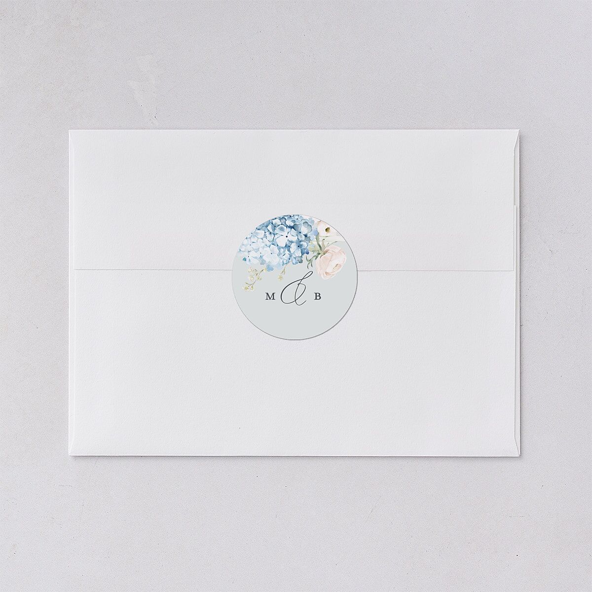 Elegant Peonies and Hydrangeas Wedding Stickers Baby Blue Circle