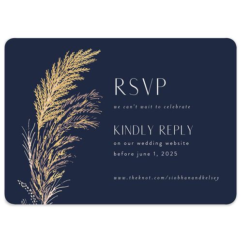Regal Pampas Wedding Response Cards Gold Navy Signature Rounded