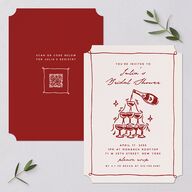 Hand Drawn Cake Bridal Shower Invitations Red Clay Signature Blank Ticket