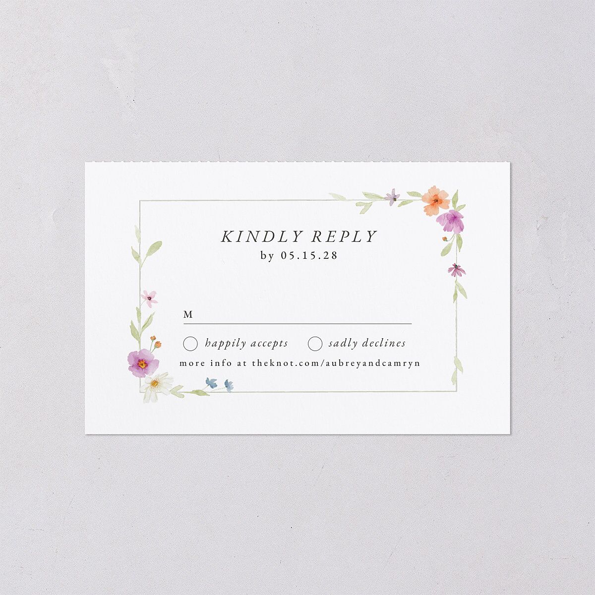Classic Wildflower Frame All-in-One Wedding Invitations Amethyst Signature Light Both Recipient and Return Addresses No