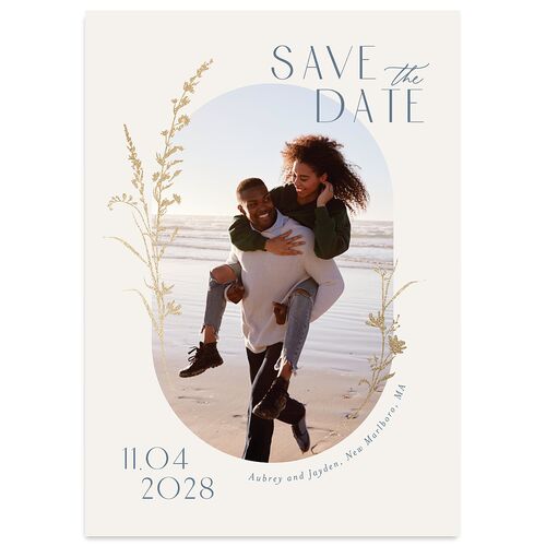 Minimal Wildflower Save the Date Cards Gold Ocean Signature smooth Blank No Standard