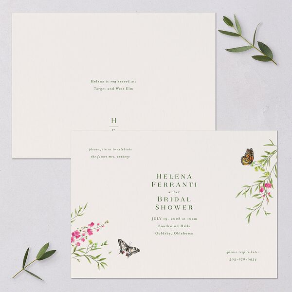 Rustic Butterflies Bridal Shower Invitations Scottish Green Signature Blank Standard