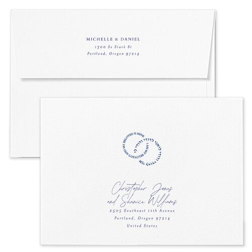 Jewish Rings Wedding Invitation Envelopes White Pure White Both Recipient and Return Addresses Standard Signature