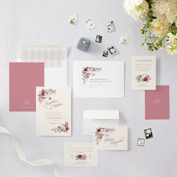 Vintage Love Doves Wedding Invitations Shell Pink Signature Blank No Standard