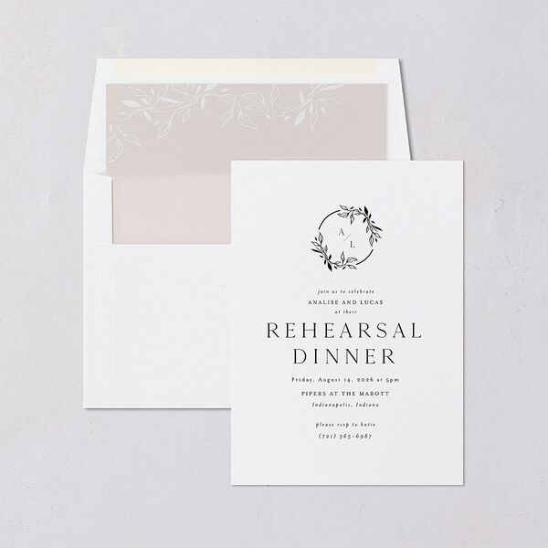 Monogram Leaves Rehearsal Dinner Invitations Charcoal Signature Blank Standard