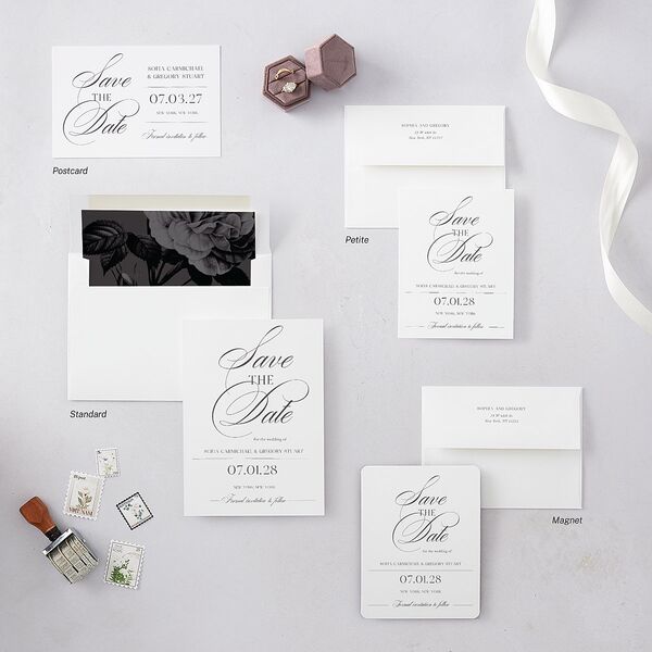 Classically Elegant Save The Date Cards Pure White Signature smooth Blank No Standard