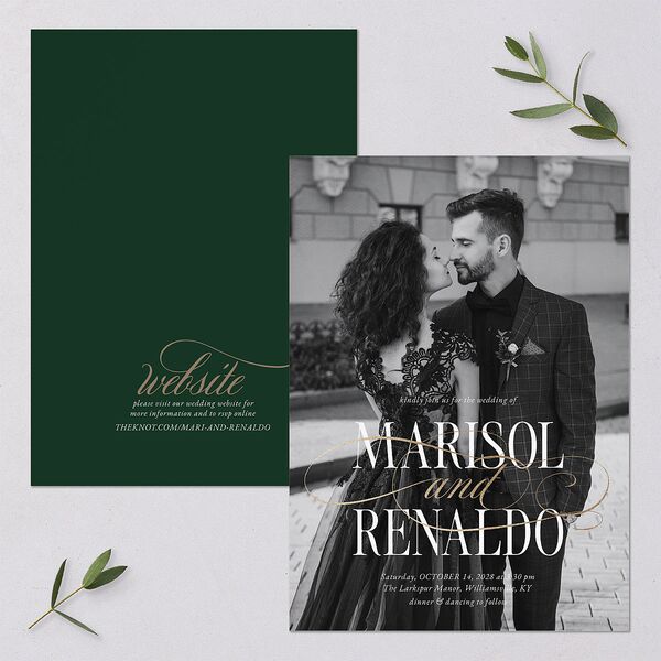 Polished Photo Foil Wedding Invitations Emerald Gold Signature Blank Standard No