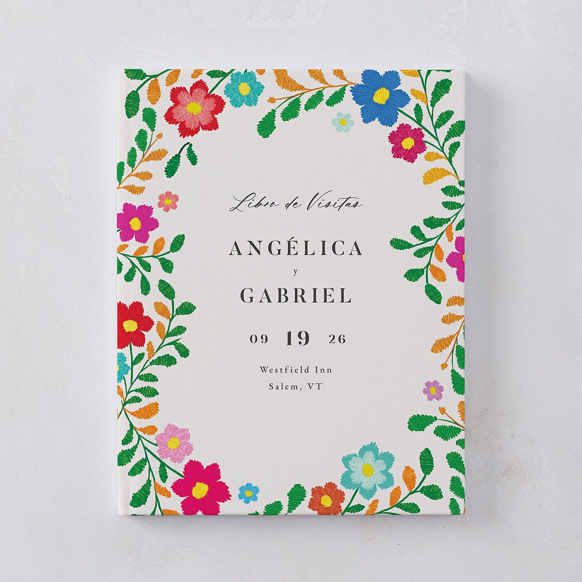 Mexican Bordados Florales Wedding Guest Book Off-White
