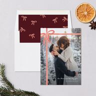 Striped Bow Photo Holiday Cards Ruby Signature Blank Standard Portrait