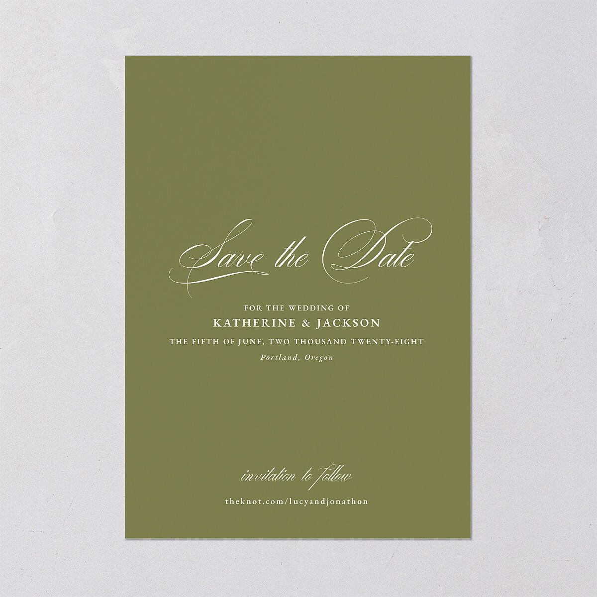 Monogram Branch Gallery Save the Date Cards Olive Signature smooth Blank No Standard