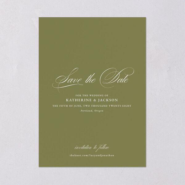 Monogram Branch Gallery Save the Date Cards Olive Signature smooth Blank No Standard