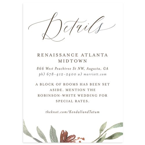 Muted Floral Wedding Event Detail Cards Camel Signature Standard