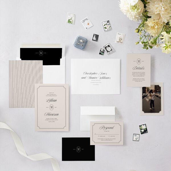 Elegant Oval Monogram Wedding Invitations Sand Signature Blank No Standard