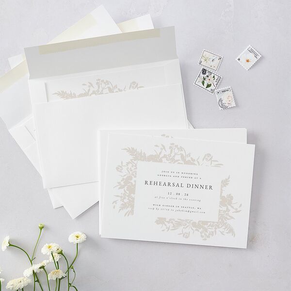 Glistening Garden Rehearsal Dinner Invitations Linen Signature Blank Standard