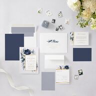Gilded Blooms Wedding Invitations Gold Regency Blue Signature Blank No Standard