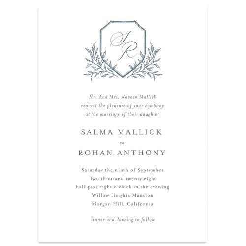 Classic Crest Wedding Invitations Dusty Blue Signature Blank No Standard