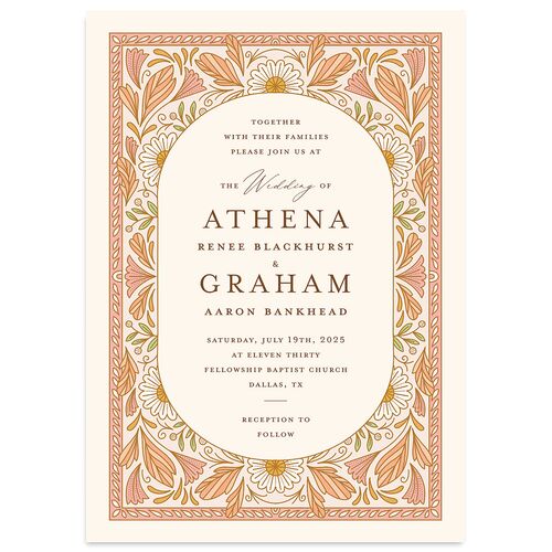 Intricate Vintage Wedding Invitations Peach Pink Signature Blank No Standard