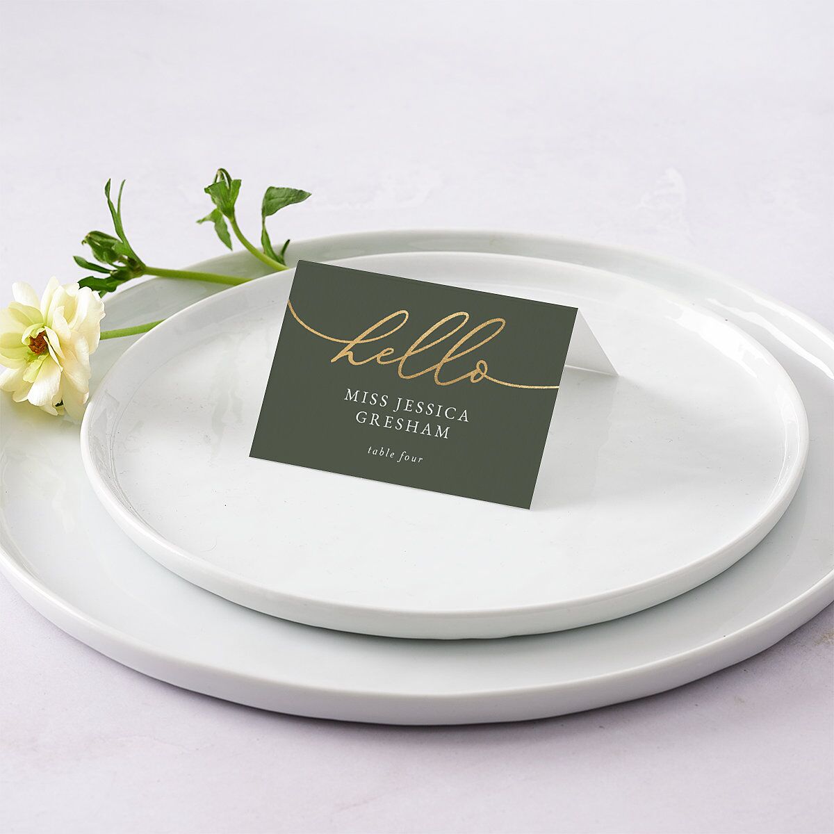 Romantic Photo Place Cards Gold Hunter Green Signature